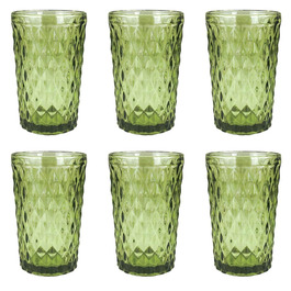 Вінтажний набір з 6 кольорових склянок для вина та напоїв з діамантовим візерунком, Long Drink, коктейльні склянки з тисненням, склянка для вина, склянка для води, келих для напоїв (зелена склянка)