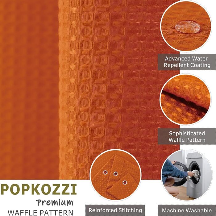 Штора для душу Waffelmuster оранжева 183x183 см, щільна поліестерова, водонепроникна, машинне прання