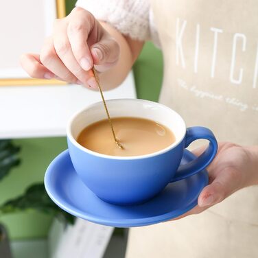 Набір кавових чашок каппучіно Yundu 4 шт. по 300 мл – керамічні чашки з блюдцями, матова палітра темних відтінків для латте-арт та бариста, великий набір мока чашок та блюдцят у змішаних матових кольорах