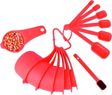 Set of measuring cups and spoons, 15 pieces, plastic measuring cups, 7 plastic measuring cups, 7 plastic measuring spoons with leveler, cute measuring cups for baking and kitchen