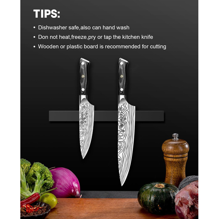 Ніж Santoku MOSFiATA 18 см, кухонний ніж з нержавіючої сталі EN 1.4116, дерев'яна ручка, набір 2 шт.