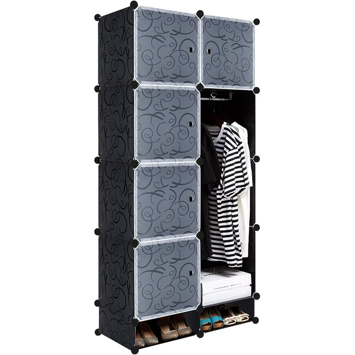 Wardrobe, Plastic Wardrobe, DIY Cube Wardrobe 20 Cubes, Shelving System Bedroom Wardrobe – Black, (70 x 35 x 157 cm)
