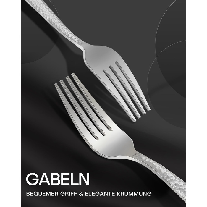 HONKKU 30-Piece Flatware Set, 6 People, Thickened Stainless Steel Cutlery Set with Hammered Handle, Eating Cutlery Set with Knife, Fork, Spoon, Mirror Polished, Dishwasher Safe