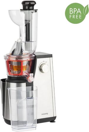 Вертикальний соковитискач H.Koenig GSX22 Vitamin: соковитискач без BPA, 82 мм, 3 сита, сорбет, 60 обертів, 400 Вт, срібло
