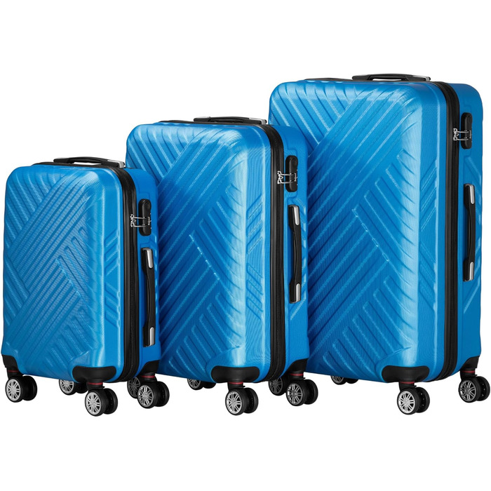 Набір валіз Zelsius 3 шт., блакитний | ABS, з кодовим замком, роздільниками всередині, для ручної поклажі, великий, комплект багажу