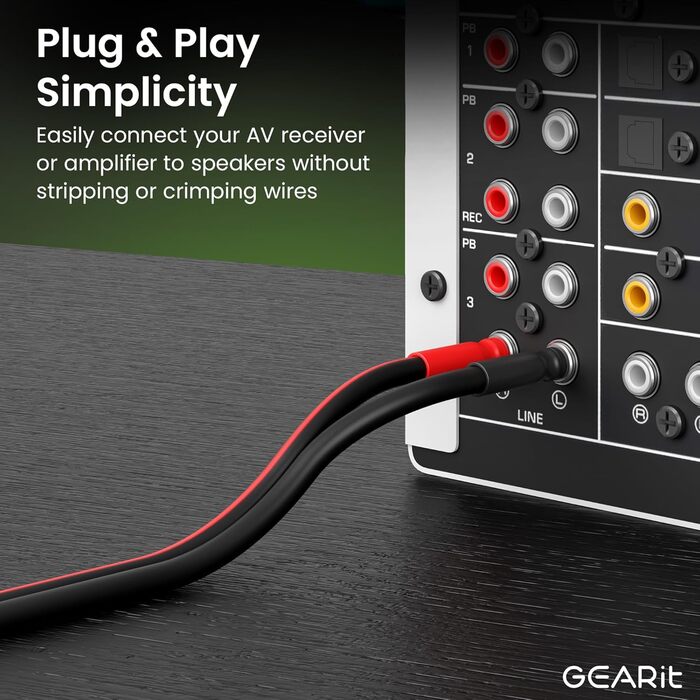 Акустичний кабель GEARit OFC 2 x 2,50 мм² (14 AWG), 2 метри, HiFi аудіо кабель для колонок з позолоченими банановими роз'ємами, чорний (2 шт. в комплекті)