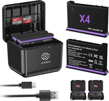 Акумулятор Insta360 X4 2500mAh + Швидке LED зарядне пристрій 3-канали USB (2 шт.) + SD картрідер для Insta360 X4