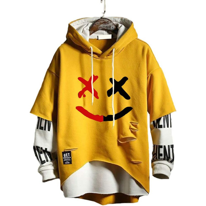 Чоловіча толстовка Heo Mrin Techwear в стилі хіп-хоп, японський streetwear, пачворк, жовта (M)