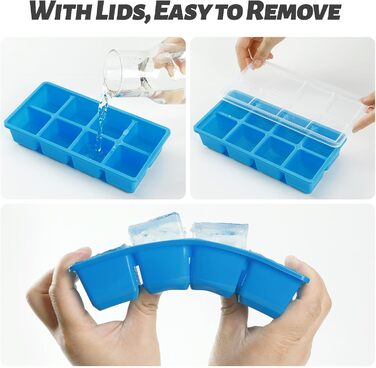Форми для льоду JRISBO з кришкою, 2 шт., XL, 4,5 см, BPA-Free, силікон, великі кубики льоду для коктейлів, віскі, кави