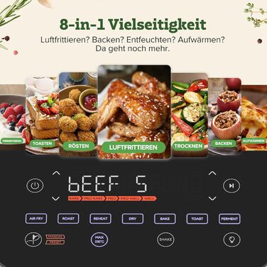 Аерофритюрниця Chefree з віконцем, 6.5 л, 8-в-1, 6-7 порцій, з термощупом, таймером, антипригарна, для посудомийки, чорна, AF500