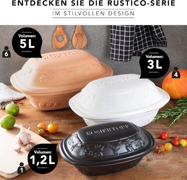 Керамічний жаровий горщик Römertopf RUSTICO 2.5 кг з пароваркою для соковитих натуральних страв, універсальний гусятник для сім'ї, легкий у догляді