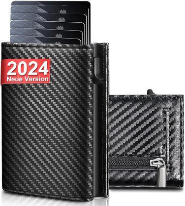 Чоловічий гаманець UNOSEKS з RFID захистом: Slim Wallet з відділом для монет та карткою для ID, на 1-6 карт (алюміній, карбон)