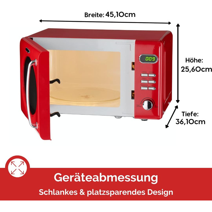 Мікрохвильова піч Wolkenstein Retro WMW720 I 700W, 20L, 5 рівнів потужності, 8 програм, розморожування, LED-дисплей