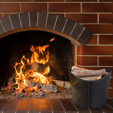 Relaxdays Firewood Basket, Faux Leather, Black