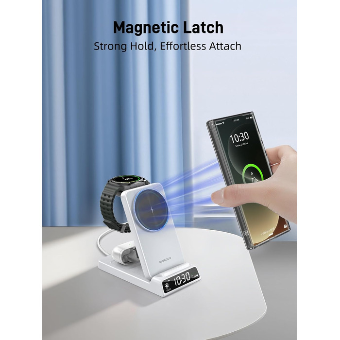 Бездротовий зарядний пристрій MagSafe 3-в-1 для Samsung Galaxy Fold/Flip, S24/S25 Ultra, Watch/Buds (Білий)