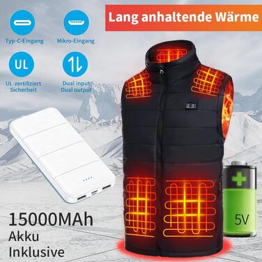 Обогріваючий жилет Seenew для чоловіків з акумулятором 15000mAh, 13 зон нагріву, 3 режими температури, зимовий жилет-куртка з підігрівом