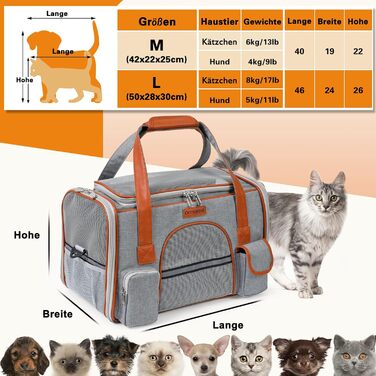 Транспортна сумка для котів та собак до 7 кг Demigreat, дихаюча переноска для середніх та маленьких котів та собак, сіра, 42x22x25 см
