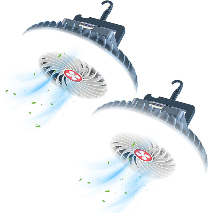 XTAUTO Portable Camping Fan with LED Lantern, Rechargeable, Waterproof, with Hanging Hook, for Indoor and Outdoor, Hiking, Car, Office, Desk, Power Outage, 2 Pack
