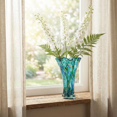 Скляна ваза для квітів, ручної роботи, зелена, для дому та декору, 22.9 см, відтінок блакитно-зелений 