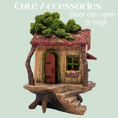 PRETMANN's Fairy Garden House - large fairy tree house with a door that opens - 22.9 cm high - fairy garden accessories