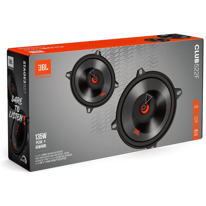 Автомобільні динаміки JBL Club 522F 135 Вт 13 см, 2-смугові, чорні, Harman Kardon