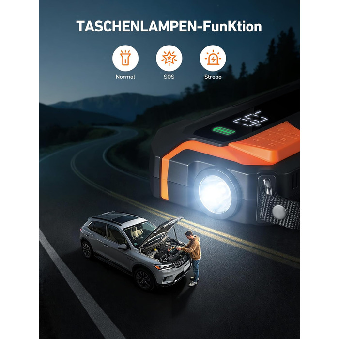 AstroAI MF16 6000A Powerbank для старту авто з компресором 150 PSI, 6000A, 12V, для бензинових/дизельних авто, мотоциклів, SUV, з LED-дисплеєм, помаранчевий