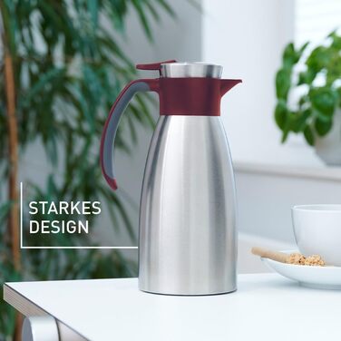 Emsa Soft Grip Insulated Thermos, 1.5 Liter, Stainless Steel, 12 hours hot + 24 hours cold, Leak-proof, Non-slip Grip, Color Burgundy N4120500