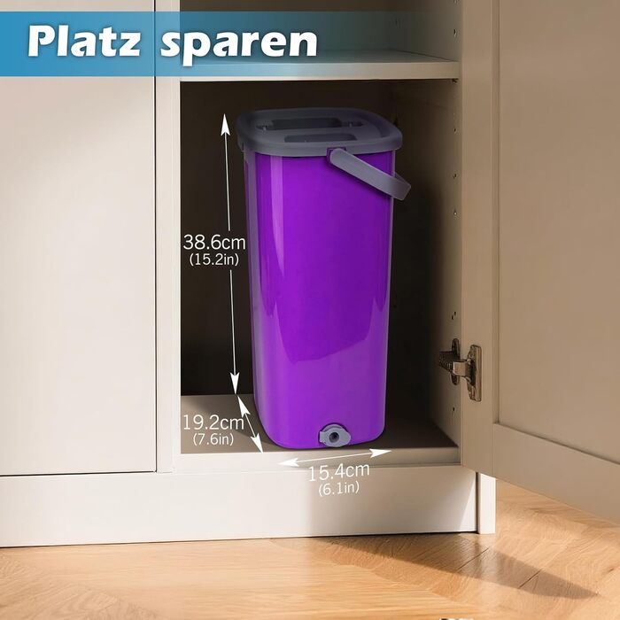 Набір для миття підлоги MASTERTOP з відром, моп з нержавіючою ручкою та 3 насадками, 2 в 1 набір відра та мопа, плоский моп з функцією віджиму для твердої підлоги, ламінату, плитки (Бежевий) (Набір для миття підлоги з відром: Фіолетовий)