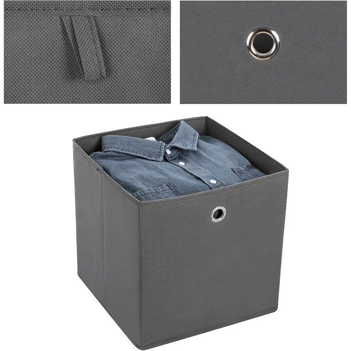 SONGMICS Storage Box, 6 Pack, Folding Box, Foldable Organizer, with Finger Hole, 30 x 30 x 30 cm, RFB02H-3 (Gray)