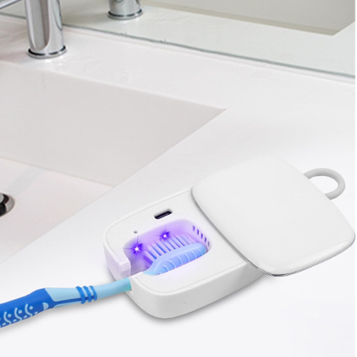 Toothbrush Covers, Portable Toothbrush Holder with Cleaning Light, Rechargeable Travel Toothbrush Box with Holder for Home and Travel or Business Trips (White)