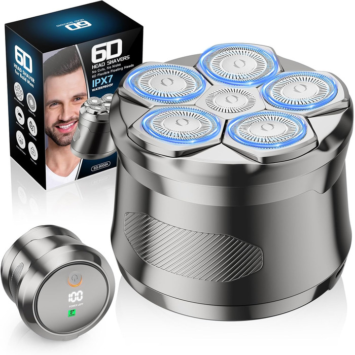 Електричний голковий бритва RealPlus для чоловіків з гладкою головою, IPX7 водонепроникний, з LED-дисплеєм, USB-C, час роботи 150 хв