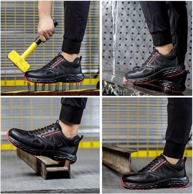 Черевики робочі ISOOUS для чоловіків та жінок. Безпекові черевики, легкі, з пластиковим носком, дихаючі, антиковзкі, модель снікерс, для кухні, спортивні, 48 EU, чорно-червоні