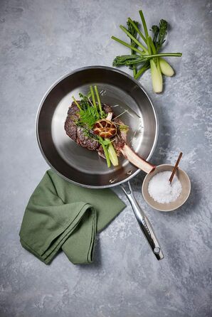 Набір сковорідок SCANPAN STS з нержавіючої сталі 20+28 см | Багатофункціональні сковороди з індукційним дном та алюмінієвим ядром, похилі борти | Сковороди для всіх типів плит | Можна використовувати в духовці (28 см)