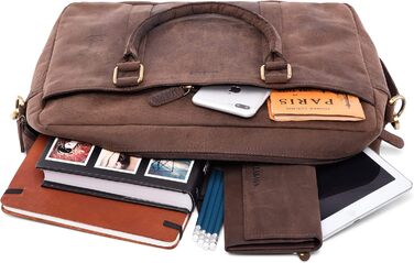 Сумка для ноутбука Leabags Leder Aktentasche (16 дюймів) з натуральної шкіри. Офісна сумка-месенджер через плече для чоловіків та жінок, темно-коричнева