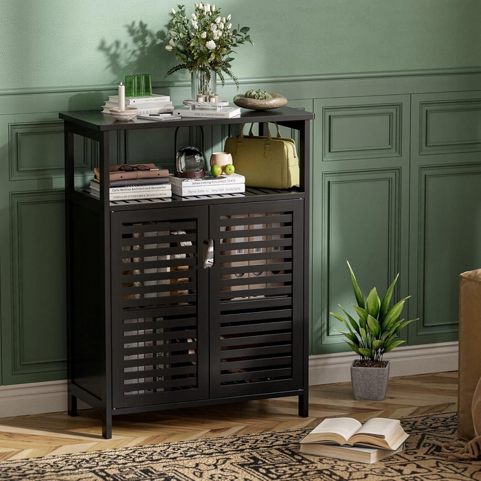 Бамбукова шафа-стелаж у ванну кімнату з дверцятами, органайзер 80x60 см