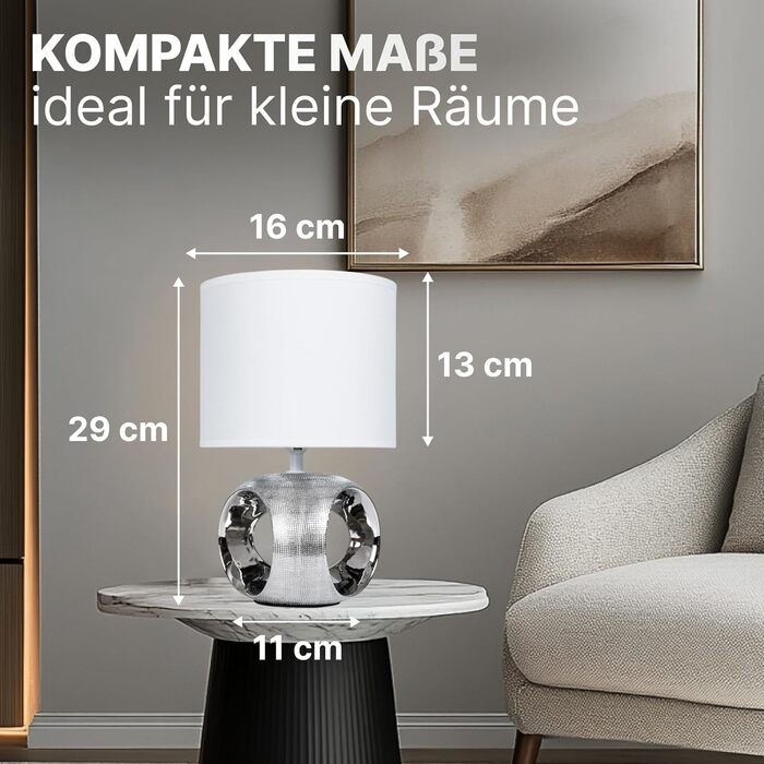 ARTE LAMP Poppy - LED настільна лампа з кабелем, хром/біла. Настільна лампа з білим текстильним абажуром для вітальні та спальні (золота)