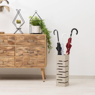 Сумка для парасольки Baroni Home з металу з геометричним різьбленням, з гачками та знімним піддоном для збору води - для дому та офісу, чорний, 15,5x15x49 см, пудровий