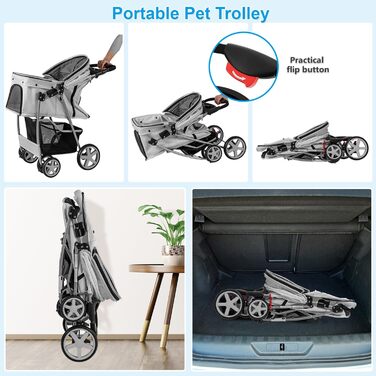 Візок для собак та котів SOARS, до 15 кг, складний, сірий