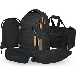 Шкільний рюкзак Baagl Set для хлопчиків та дівчаток-підлітків (5 предметів): рюкзак Skate MAX, пенал, спортивна сумка, бананка, ергономічний, 30 л (Darkness)