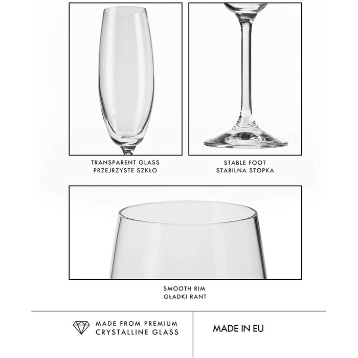 Krosno Champagne Flutes | Set of 6 | 200 ML | Venezia Collection | Perfect for Home, Restaurants, and Parties | Dishwasher Safe