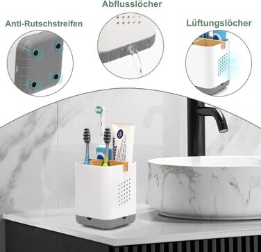 Тримач для електричної зубної щітки з підставкою для насадок та зливом - органайзер для ванної кімнати