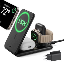 Зарядний станція 3-в-1 ESR для Apple Watch та iPhone з MagSafe, чорна (15W)