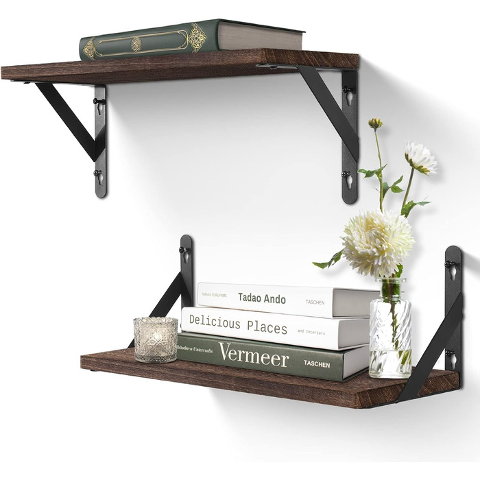 Настінна полиця з дерева, 2 шт. в наборі, рустикальний стиль, з кріпленням для рушників, світло-коричневий колір, для спальні, вітальні, ванної кімнати, кухні, офісу