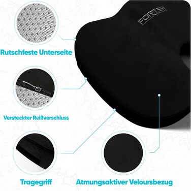 Крісло-подушка FORTEM з Memory Foam: для офісу, геймінгу, авто. Зручне, з антиковзким покриттям, чорний велюр, великий розмір