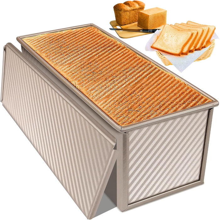 Loaf pan with lid 1000g dough capacity, toast bread baking pan 35x14x2cm, bread loaf pan, bread baking, toast bread pan, aluminum, steel, toast form, non-stick baking pan, toast with ventilation holes for bread, loaves, cakes