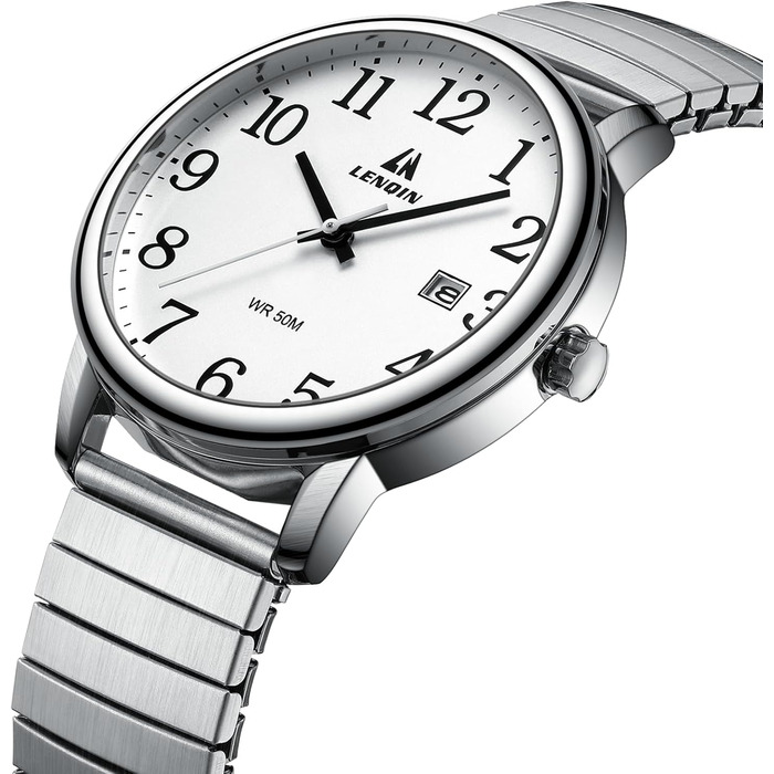 Чоловічий годинник: аналоговий кварцовий годинник з датою, водонепроникний, 38 мм, сріблястого кольору