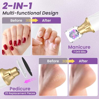 Електричний набір для манікюру та педикюру з 9 насадками та 15 рівнями швидкості, LED-підсвічуванням (W-Gold)