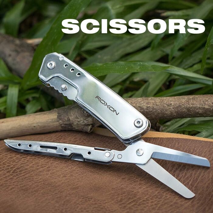 ROXON Pocket Knife and Scissors 2-in-1 EDC Multi Tool with Belt Clip, Perfect for Household Tasks, Hunting, Survival, Fishing, Hiking, Camping
