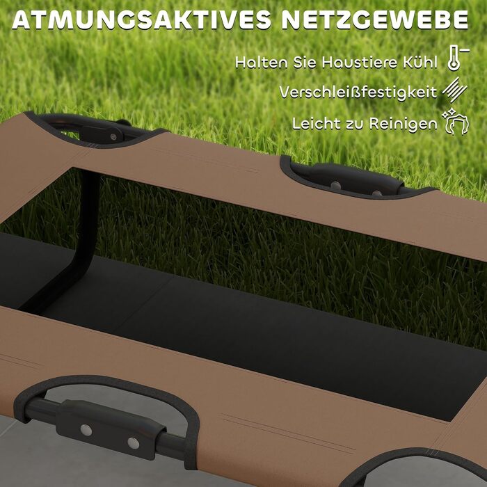 PawHut лежанка для собак на вулицю, піднята лежанка для великих собак, складана лежанка для тварин з сітчатим сталевим каркасом, лежанка для собак на відкритий простір, кемпінг, 107x61x20 см, (Д 75 x Ш 51 x В 18 см, Кофе)