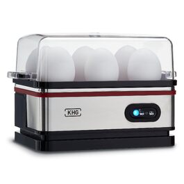 Електричний яйцеварка KHG EK-600SE: 6 яєць, нержавіюча сталь, з підігрівом, ретро-дизайн, з будильником та мірним стаканом, 400 Вт
